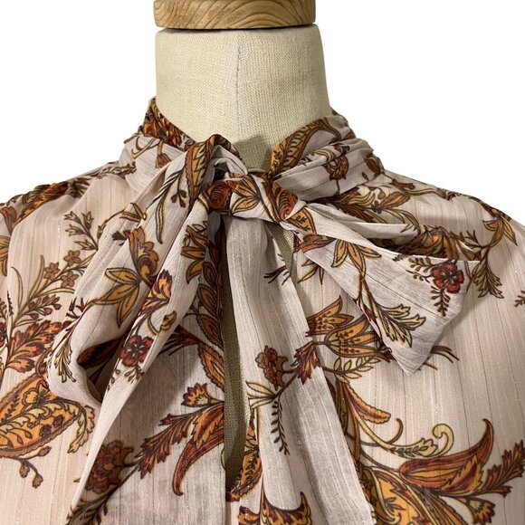 Rachel Parcell dress Women's XS cream floral print chiffon tiered long sleeve - Picture 4 of 13